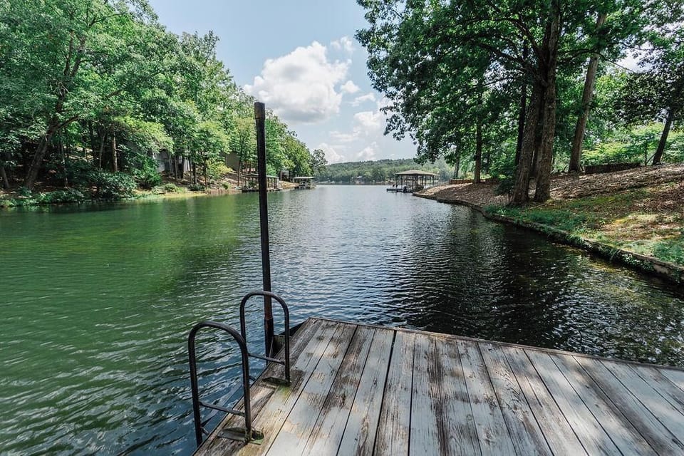 Swim dock with ladder for easy access into water 