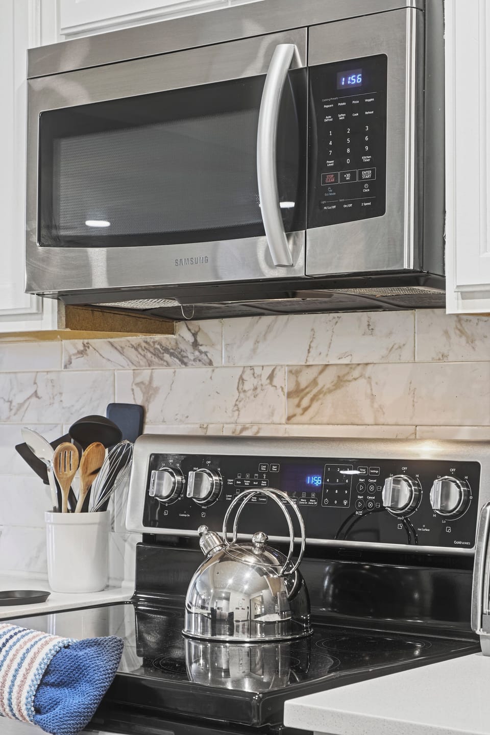 Microwave and stove