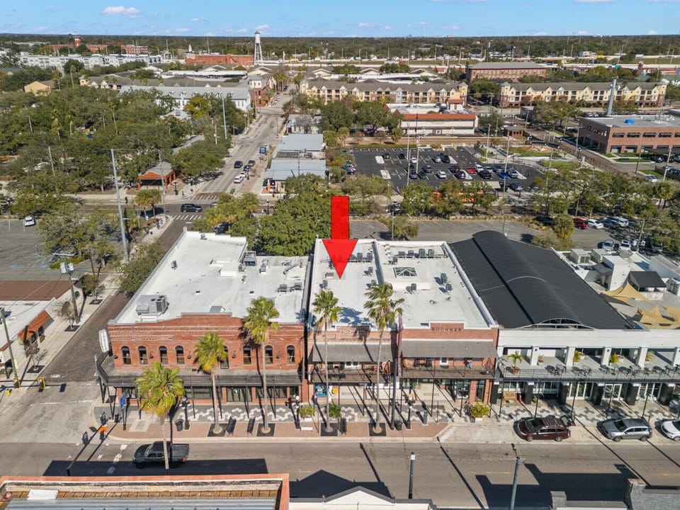 Aerial view of apartment building