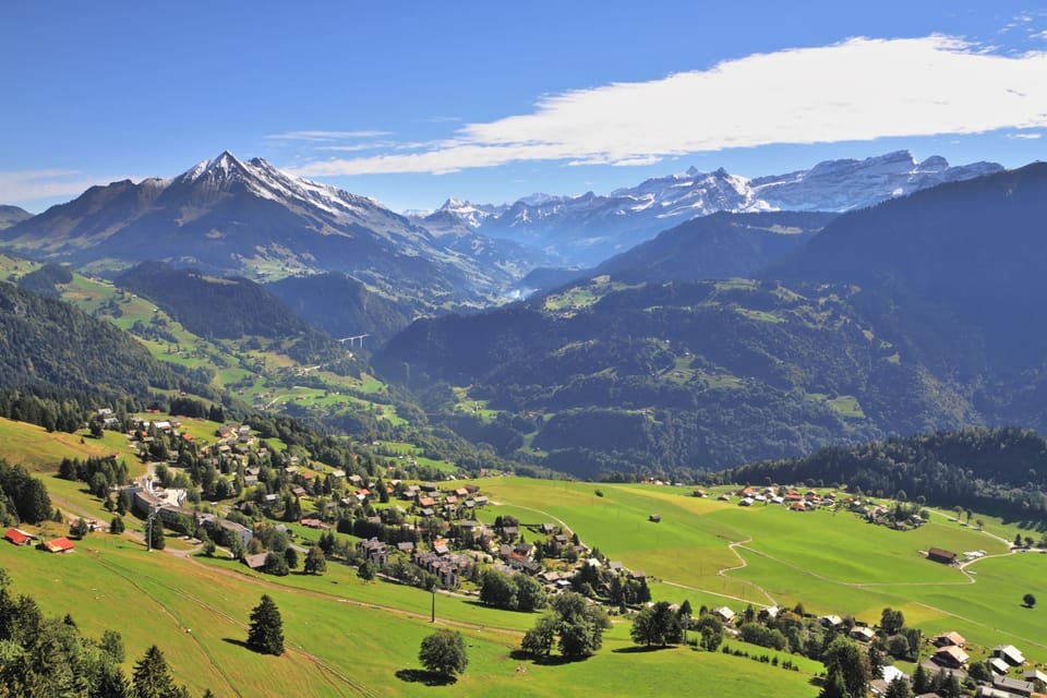 Picturesque view of the nearby resort town of Leysin