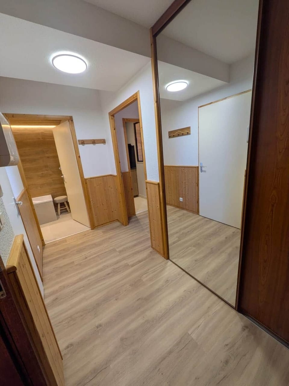 Hallway with large closet