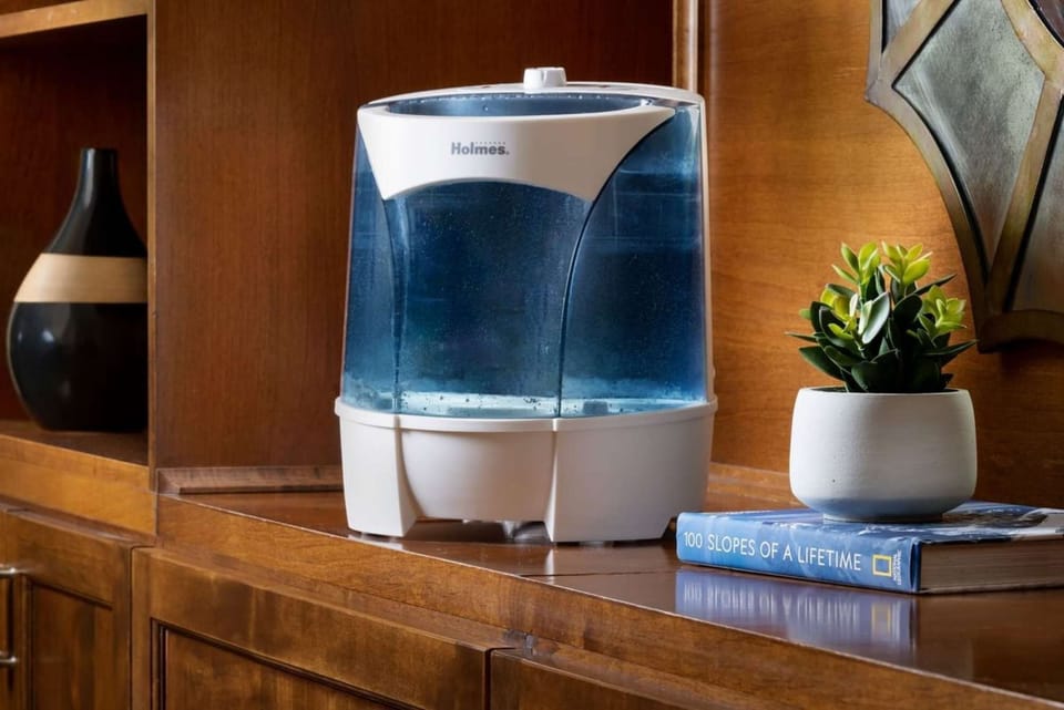 Small room humidifier on wood shelf for added comfort