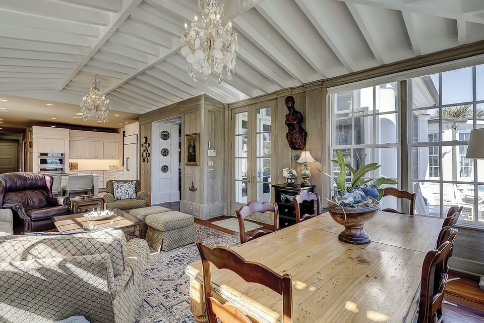 Den with access to oceanfront screened porch