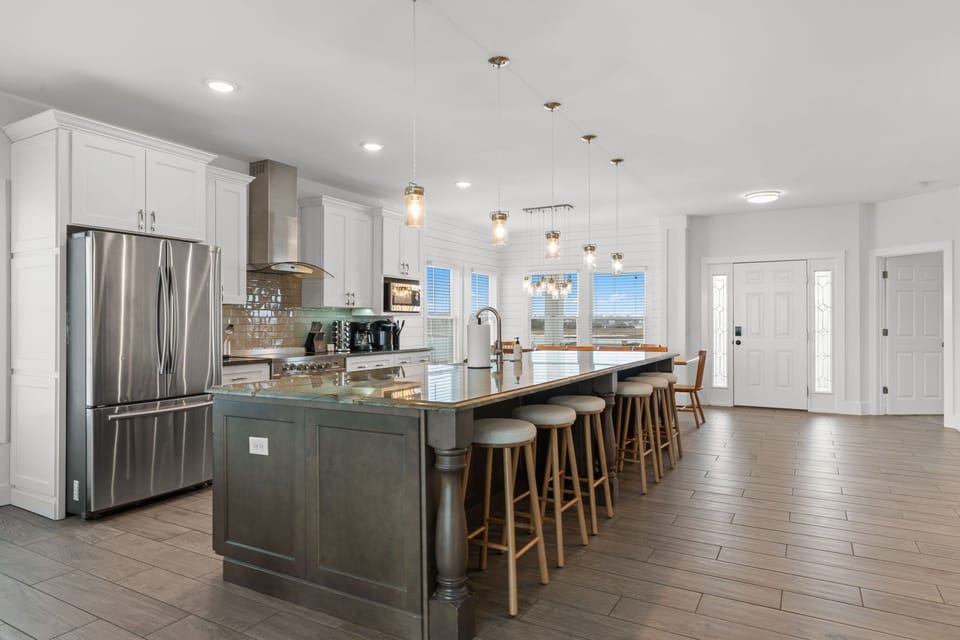 Spacious kitchen with seating for 6 at the island.