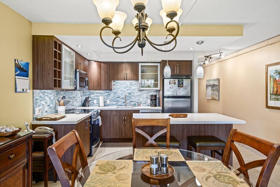 Condo, 1 King Bed, Balcony, Ocean View (Kamaole Sands 10-113) | Private kitchen | Coffee/tea maker, electric kettle, dining table