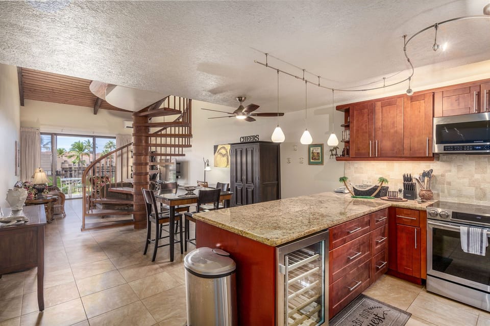 Condo, Multiple Beds, Balcony, Ocean View (Kamaole Sands 2-406) | Private kitchen | Coffee/tea maker, dining tables