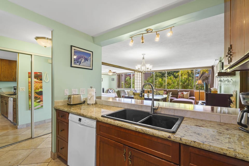 Condo, Multiple Beds, Balcony, Ocean View (Haleakala Shores A-308) | Private kitchen | Coffee/tea maker, electric kettle, dining tables