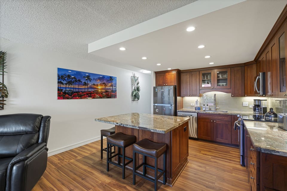 Condo, Multiple Beds, Balcony, Ocean View (Kamaole Sands 7-308) | Private kitchen | Coffee/tea maker, dining tables