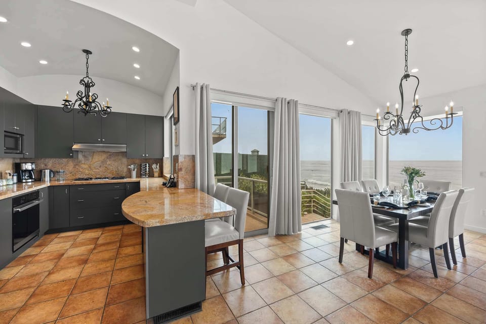 Kitchen & Dining — Island Bar Seating, Open Flow & Ocean Views