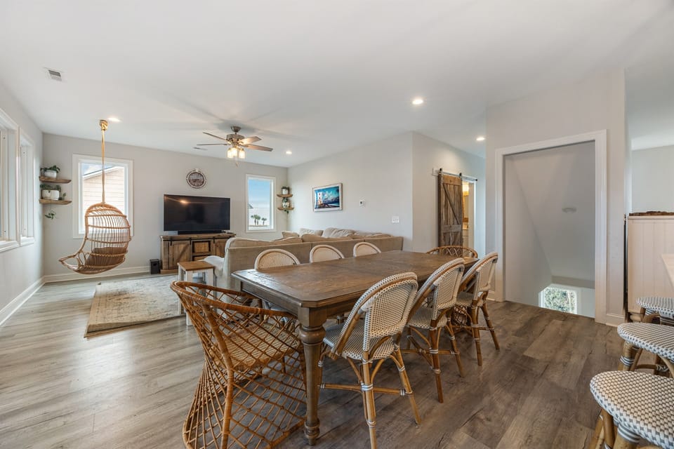 Plenty of room to dine together—seats 8 comfortably