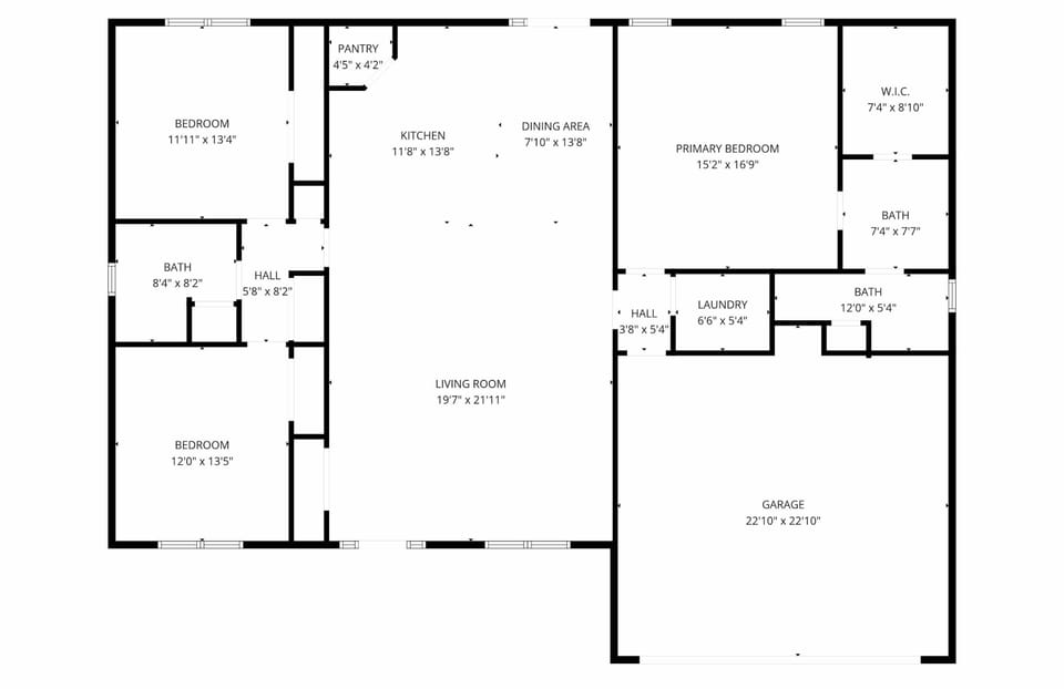 Floor plan showing spacious layout, private primary suite, and separate guest bedrooms. Ideal for families and groups.