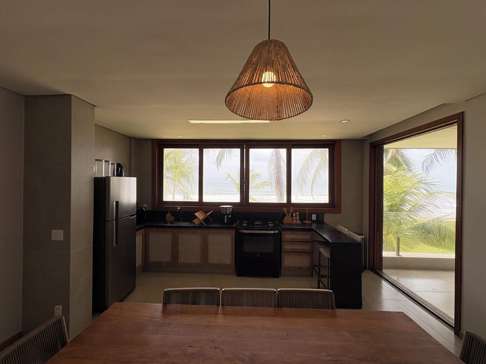 Standard Apartment, Sea View | Private kitchen | Full-size fridge, microwave, oven, blender
