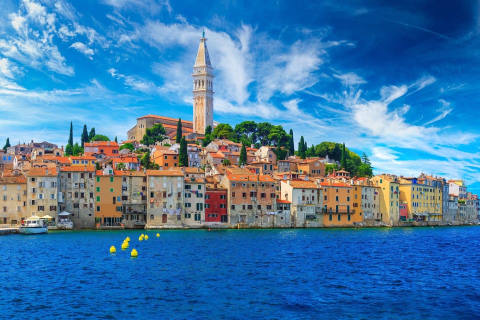 Rovinj from the sea with its colorful house