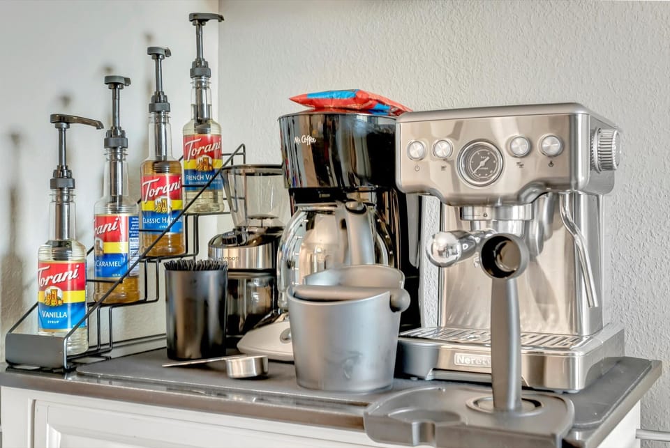 Premium coffee station with espresso maker and accessories