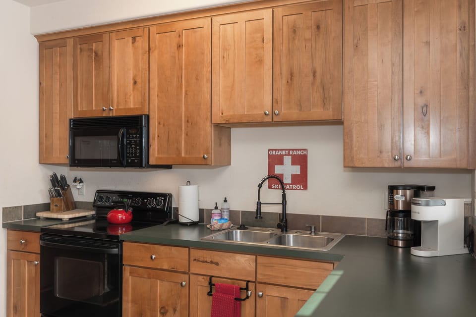 The fully stocked kitchen has everything you need to prepare meals and drinks