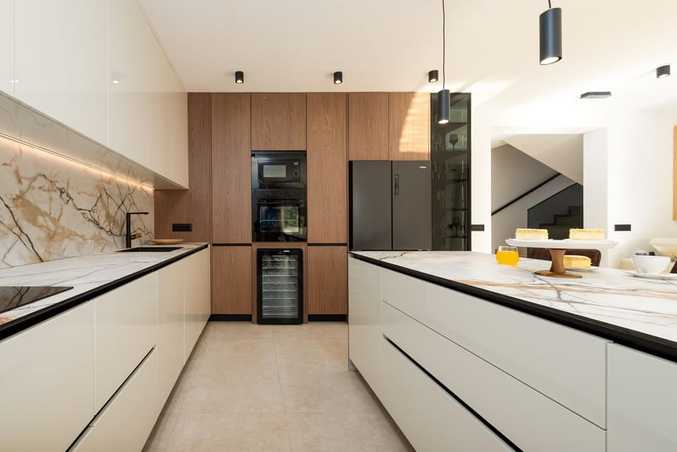 Luxury Villa, Partial Sea View | Private kitchen | Full-size fridge, microwave, oven, stovetop