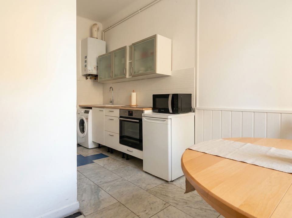 Basic Apartment | Private kitchen | Fridge, microwave, oven, stovetop