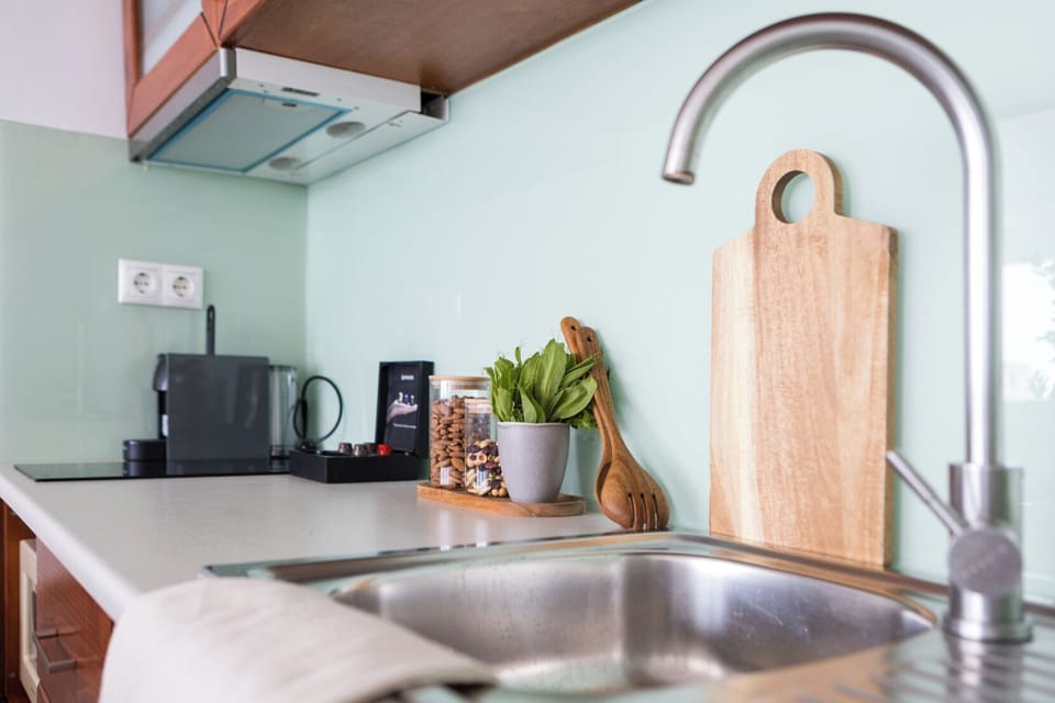 Fridge, microwave, stovetop, espresso maker