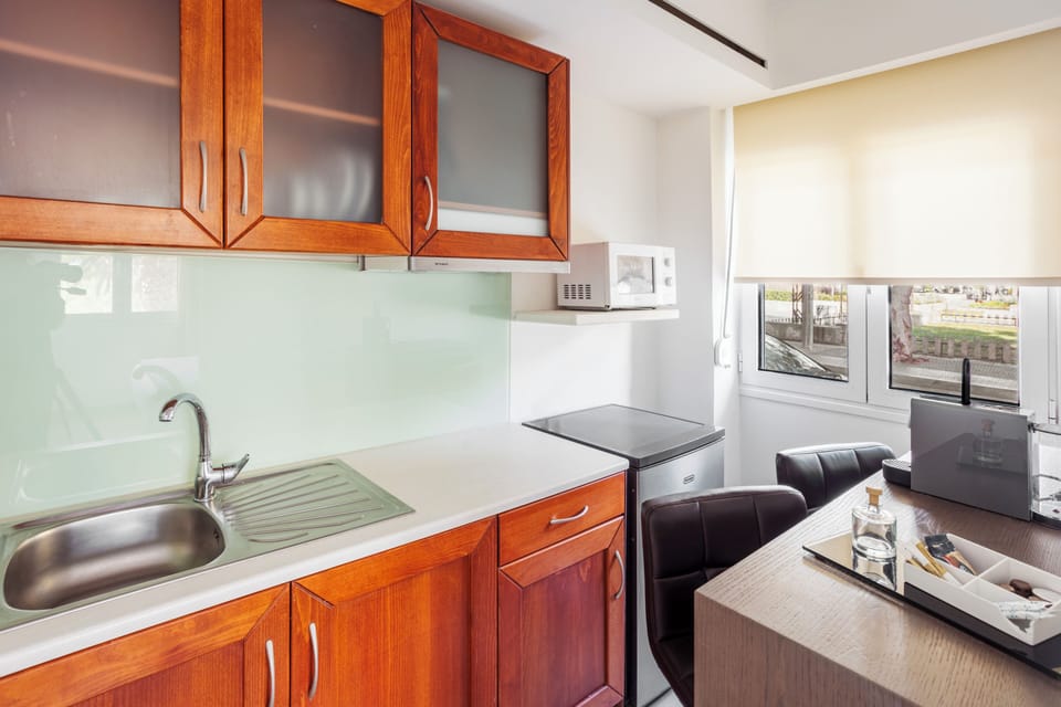 Fridge, microwave, stovetop, espresso maker
