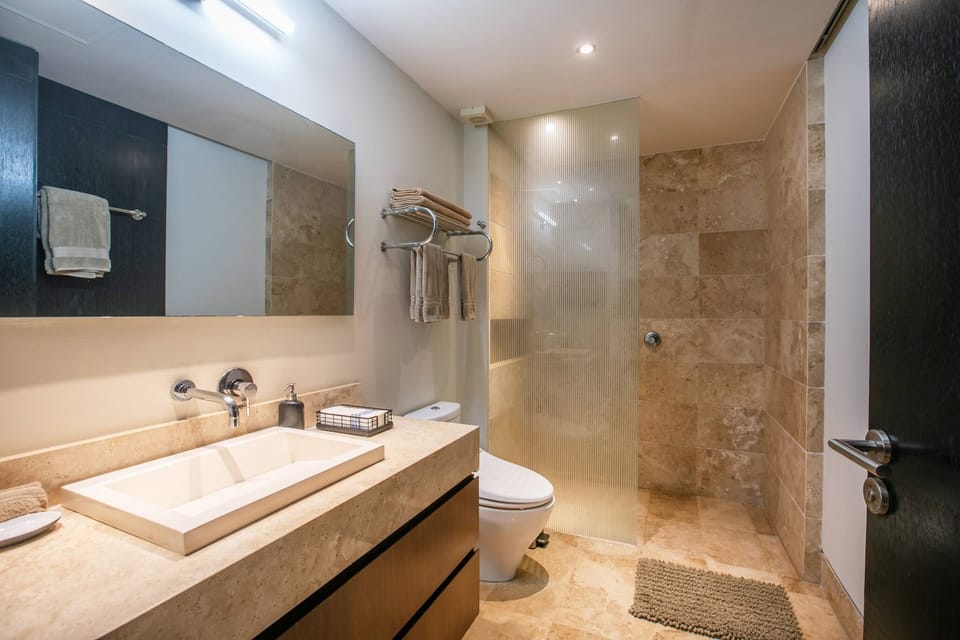 Modern bathroom with walk-in shower