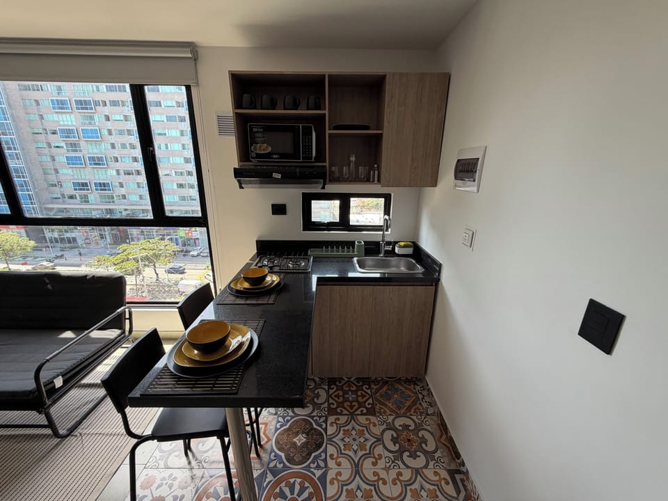 Fridge, microwave, dishwasher, blender