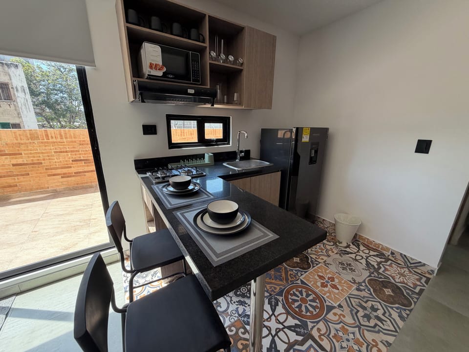 Deluxe Studio, City View | Private kitchen | Fridge, microwave, dishwasher, blender