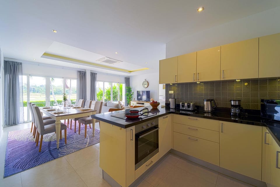 Villa, 3 Bedrooms, Patio, Garden View | Private kitchen | Full-size fridge, microwave, stovetop, dishwasher