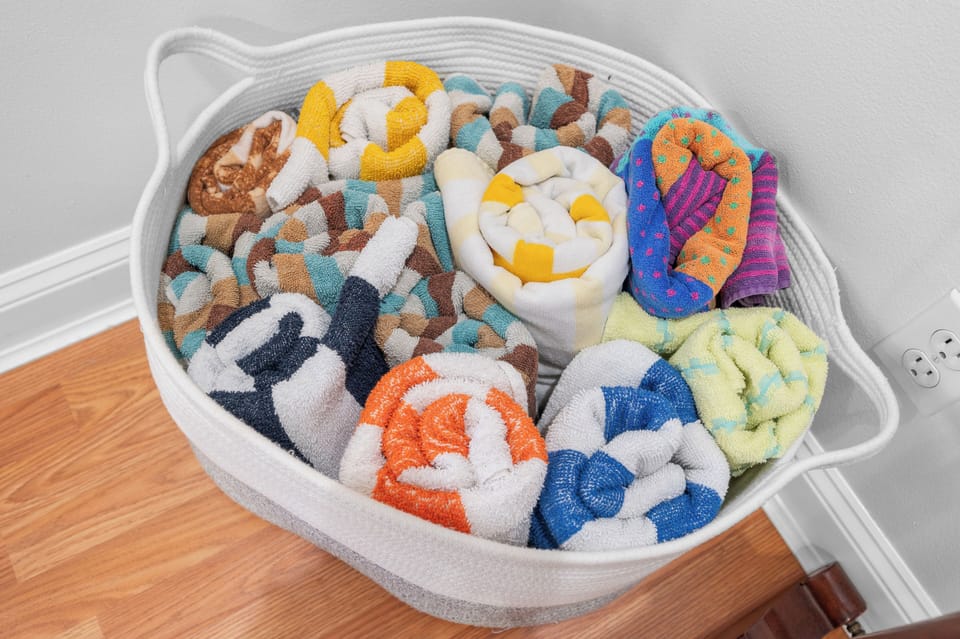 Beach-ready with clean towels stocked and ready for your seaside days.