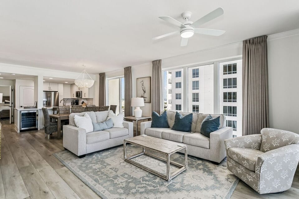 Living room with water view