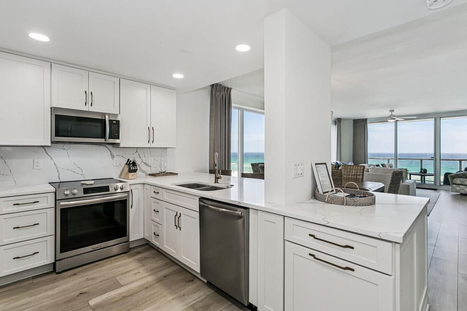 Kitchen with water view