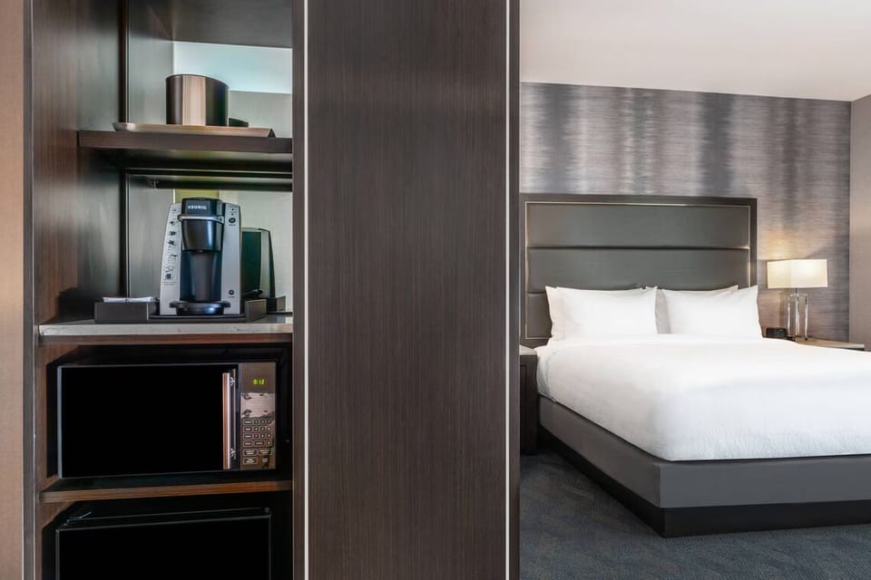Refresh anytime with convenient in-room coffee and mini-fridge.
