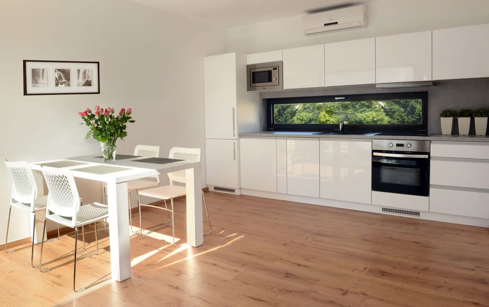 Luxury Duplex, 1 Bedroom, Kitchen, City View | Private kitchen | Fridge, microwave, oven, stovetop
