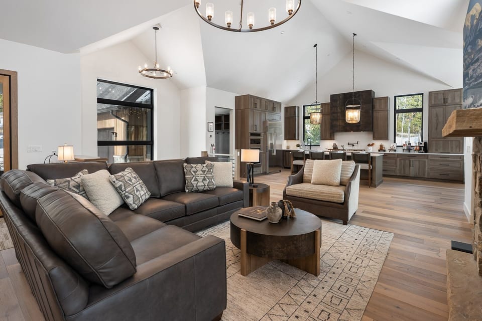 Cozy Living Room with Double Sided Fireplace