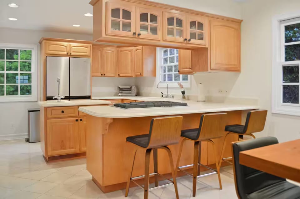 Stocked with essential spices, Enjoy the garden views and counter seating