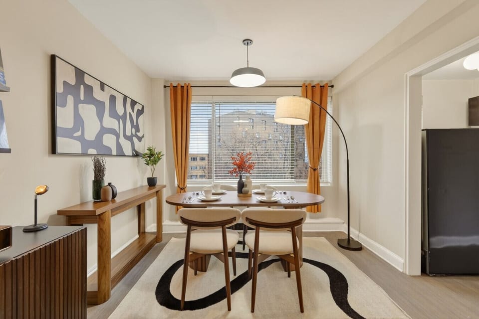 Gather around the spacious dining table—perfect for everything from casual breakfasts to cozy dinners.