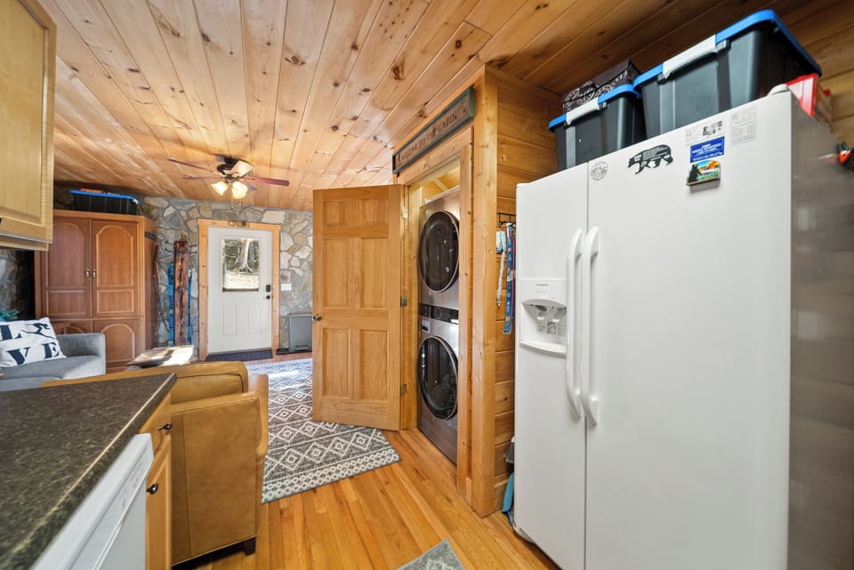 Big Side-By-Side Fridge and Stacked Washer and Dryer
