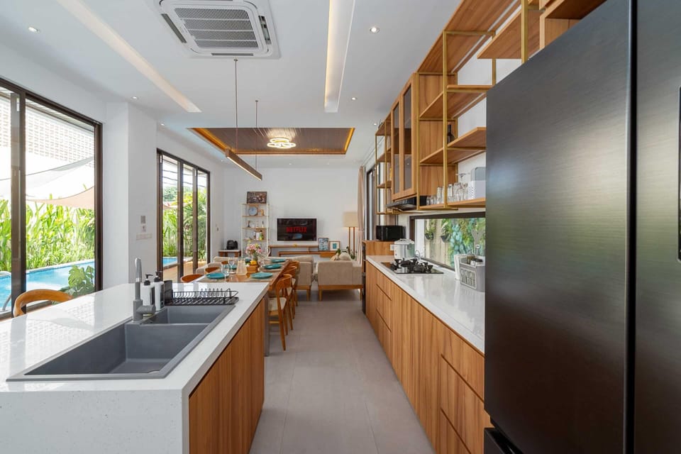 Basic Villa | Private kitchen | Fridge, microwave, stovetop, dishwasher