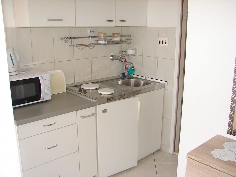 Apartment (A1) | Private kitchen | Fridge, microwave, stovetop, espresso maker