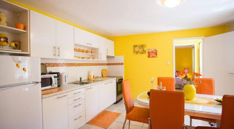Apartment (A1) | Private kitchen | Fridge, microwave, oven, stovetop
