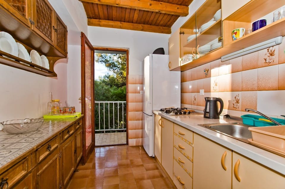 Apartment (A1) | Private kitchen | Fridge, stovetop, electric kettle, toaster