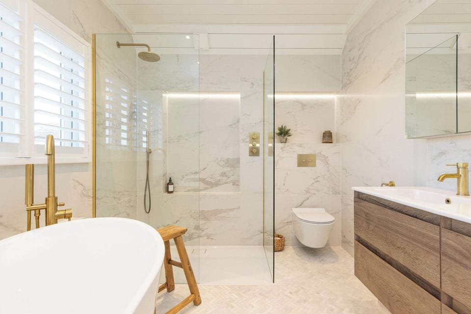 Spa-like bathroom with luxury soaking tub.
