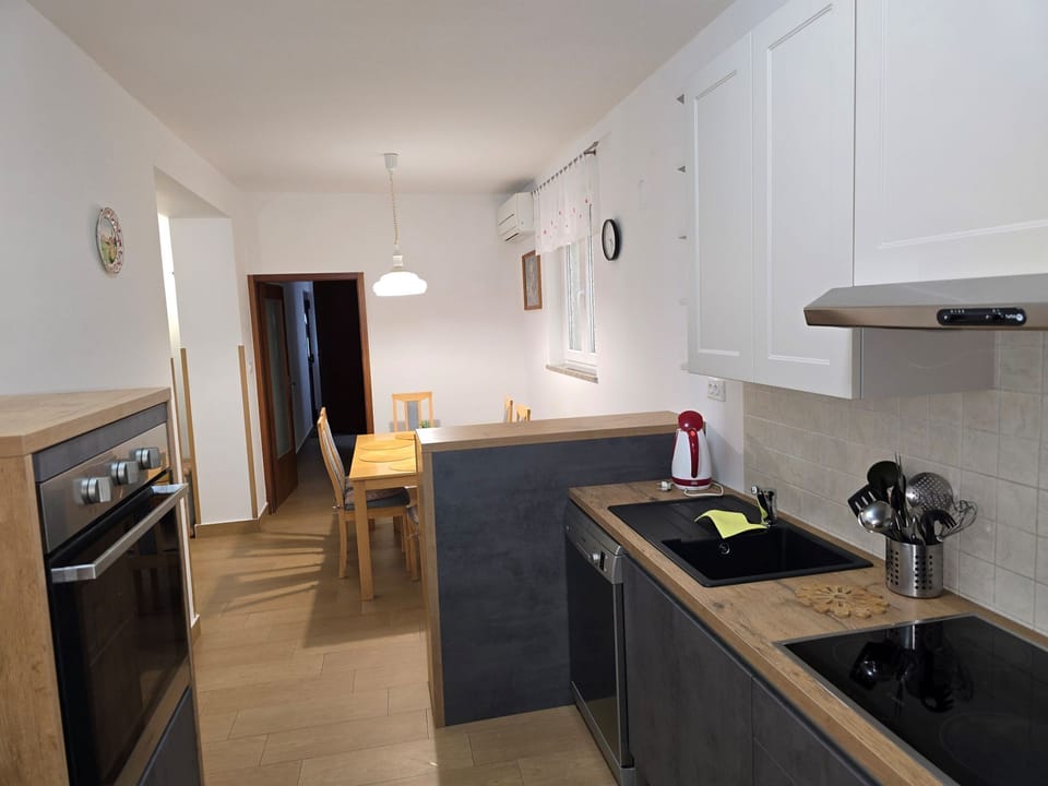 Apartment (A1) | Private kitchen | Fridge, microwave, oven, stovetop