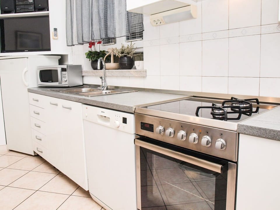 Apartment (A1) | Private kitchen | Fridge, microwave, oven, stovetop