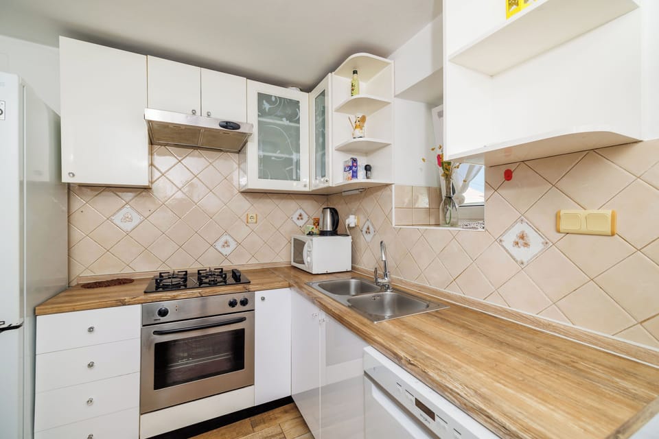 Apartment (A1) | Private kitchen | Fridge, microwave, oven, stovetop