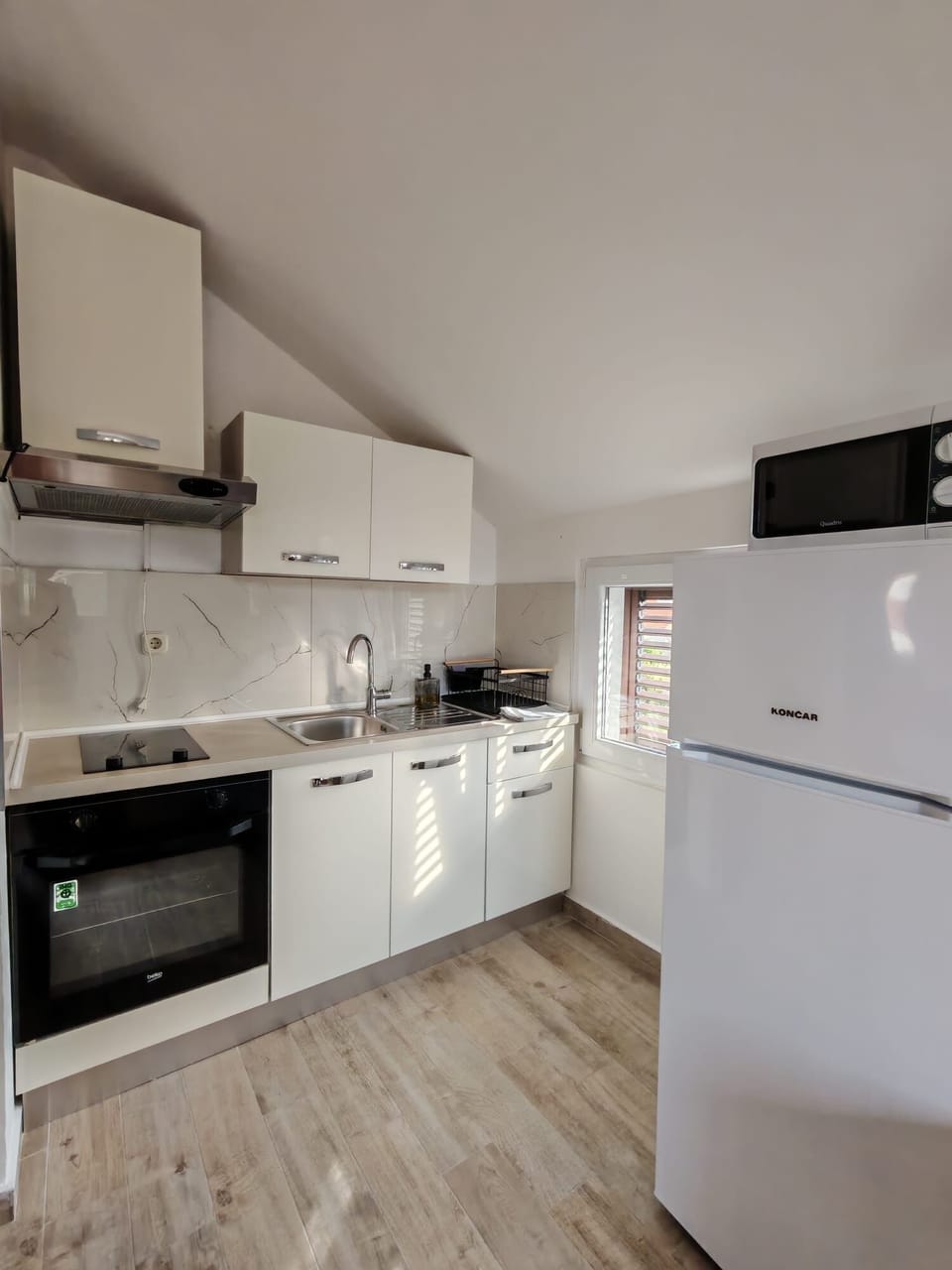 Apartment (A1) | Private kitchen | Fridge, microwave, oven, stovetop