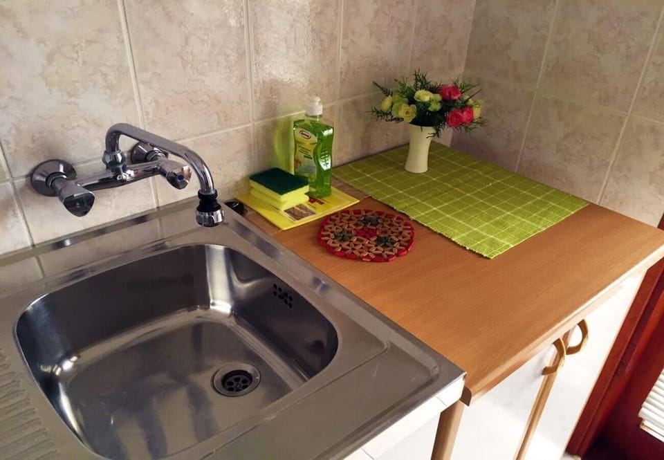 Apartment (A1) | Private kitchen | Fridge, cookware/dishes/utensils