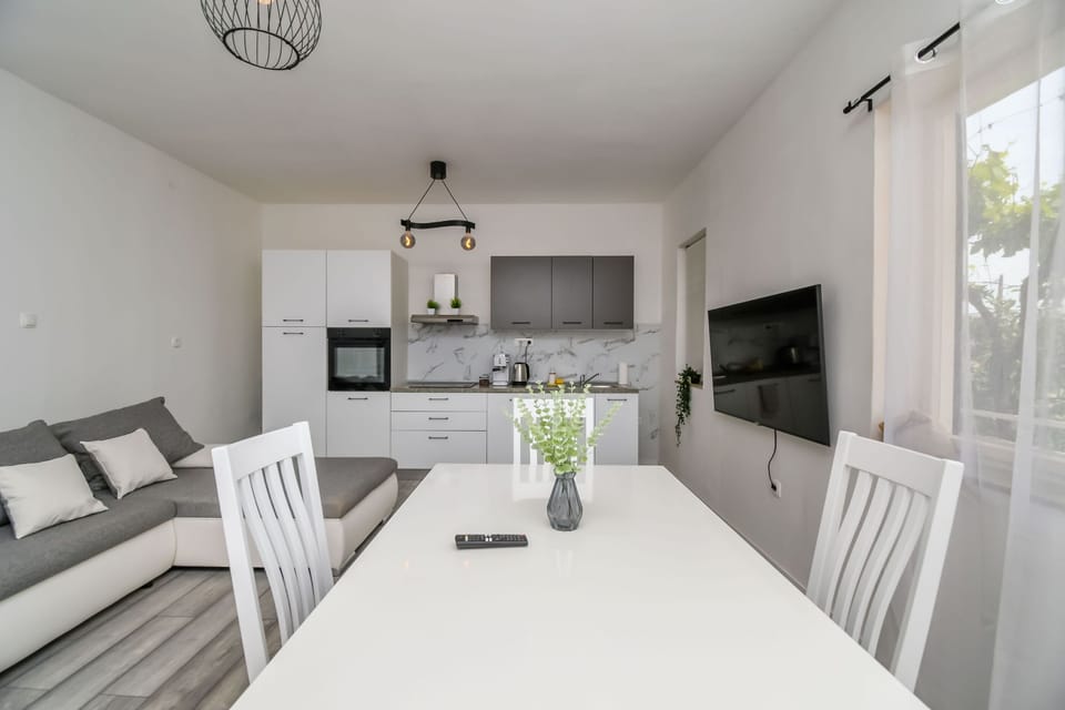 Apartment (A1) | Private kitchen | Fridge, microwave, oven, stovetop