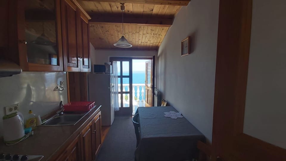Apartment (A1) | Private kitchen | Fridge, microwave, oven, stovetop