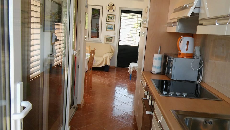 Apartment (A1) | Private kitchen | Fridge, microwave, oven, stovetop