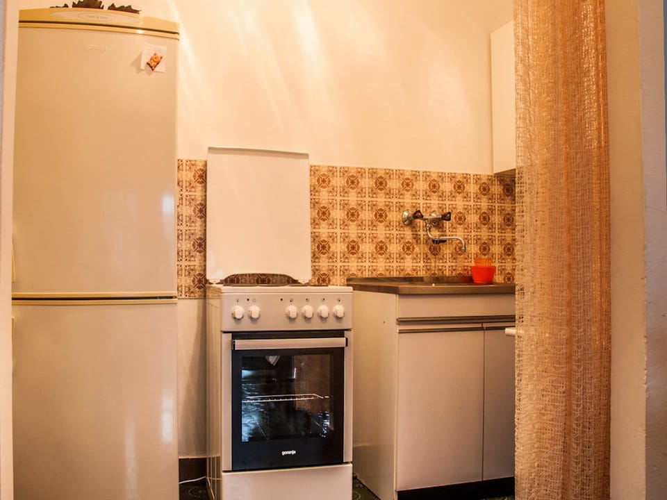 Apartment (A1) | Private kitchen | Fridge, oven, stovetop, cookware/dishes/utensils